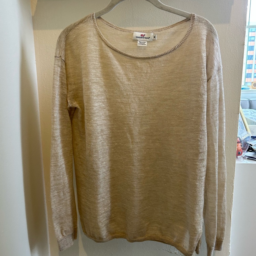 Vineyard Vines Sheer Long-Sleeve Light Brown Top